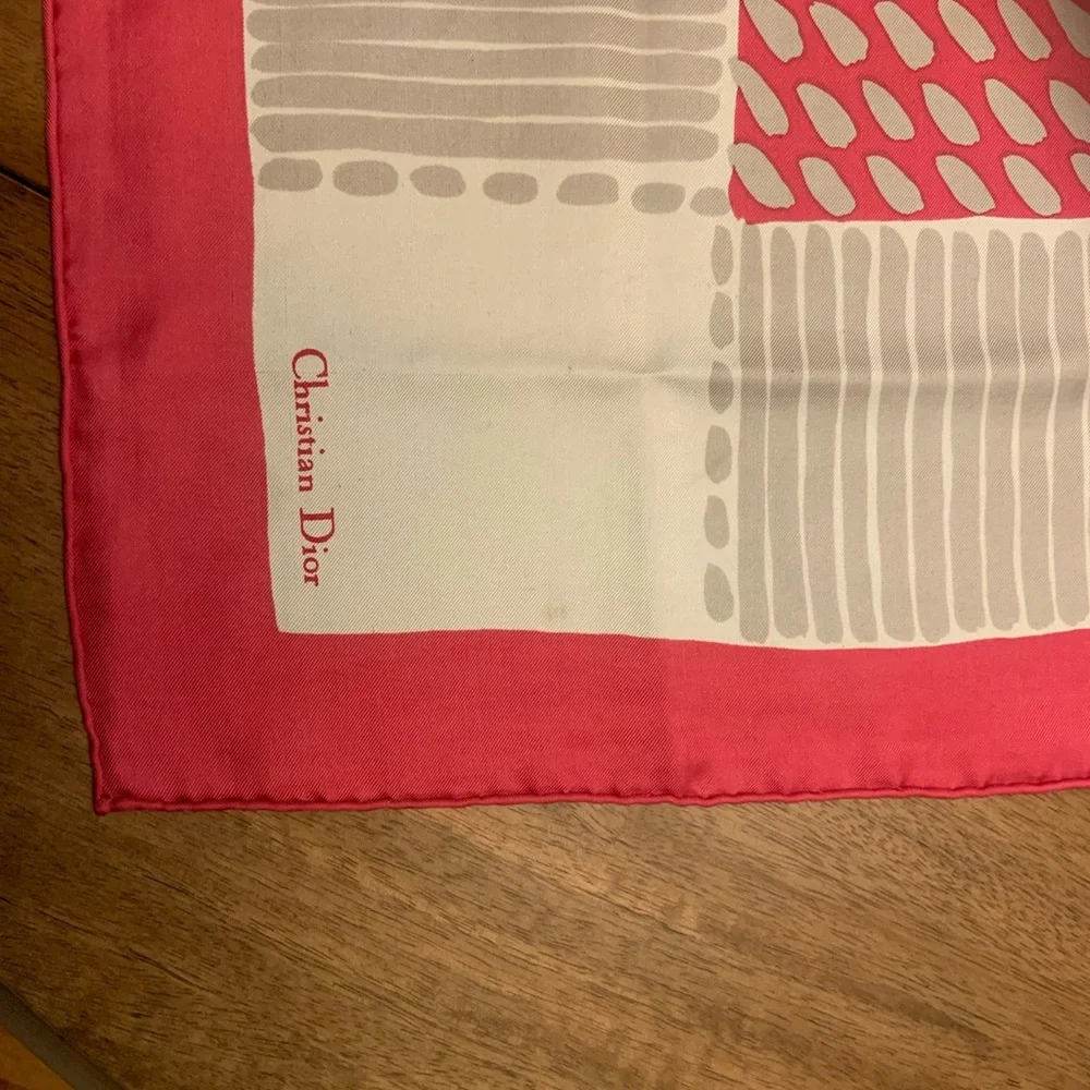Christian Dior Pink and White Silk Scarf